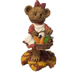 Kuddles Korner Bear Autumn Harvest Figurine W/ Basket Of Fruits Home Interiors